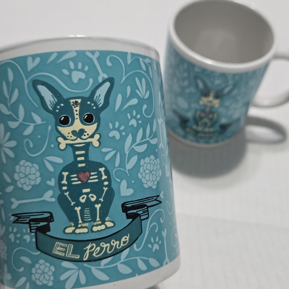 Set of 2 Dia De Los Muertos Perro Coffee Mug  El Perro Dog day of the dead